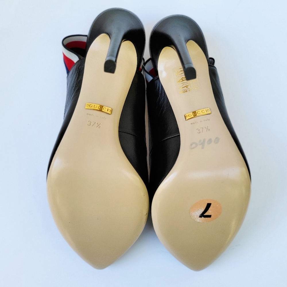 NWOT GUCCI Sylvie 75 Black Leather Red Slingback Strap Sandal Mule Heel Pump37.5 - Picture 11 of 16